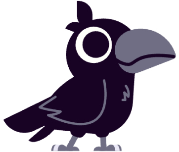 A cartoon illustration of a baby crow which is part of the arbie logo.