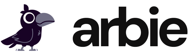 The arbie logo of a baby crow on the left facing the word "arbie."
